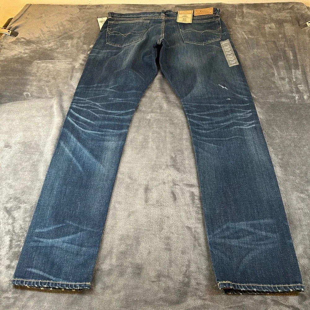 Polo Ralph Lauren Sullivan Slim Jeans Mens 34x34 Blue Distressed Paint Splatter
